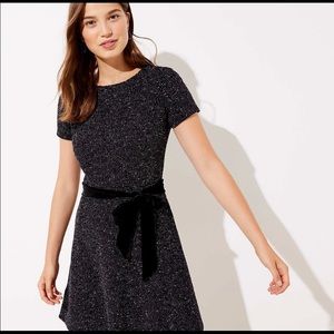 Loft short sleeve tweed fit and flare dress Black size 12